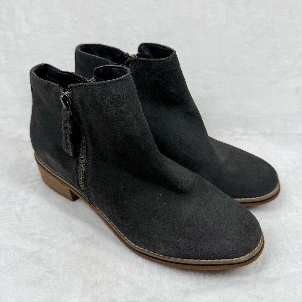 Blondo B5859‎ Charcoal Grey Suede Waterproof Ankle Boots 8M Side Zip Low Heel